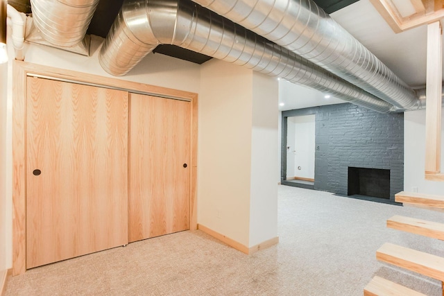 3909 Xerxes Ave S, Minneapolis, MN 55410 - unfurnished living room featuring carpet flooring and a stone fireplace