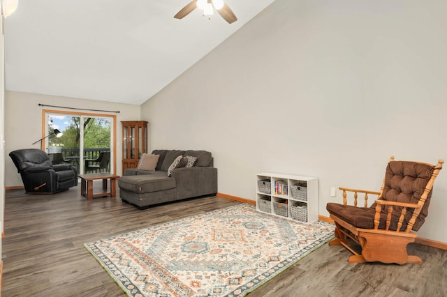 2721 230th Ct NW, Saint Francis, MN 55070 - living area with a ceiling fan, wood finished floors, and high vaulted ceiling