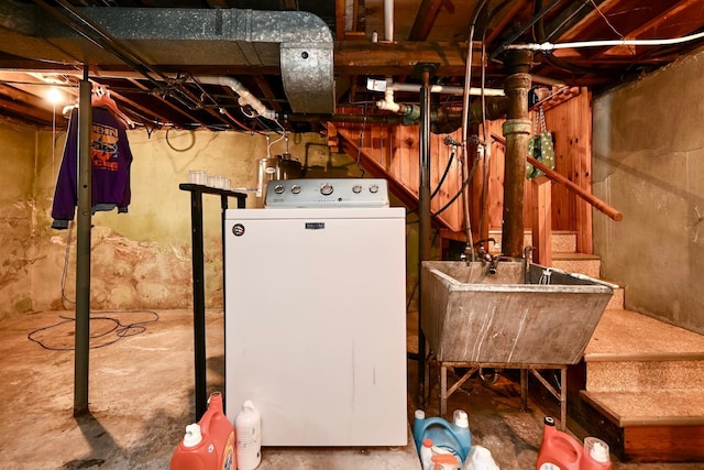 231 Mark St, Winona, MN 55987 - unfinished basement featuring washer / clothes dryer and stairway