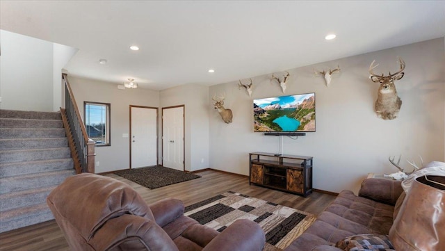 991 45th Ave NE, Saint Cloud, MN 56304 - living area with wood finished floors, stairs, and recessed lighting