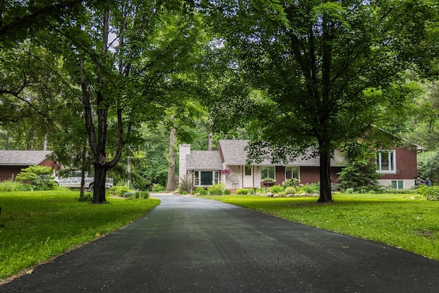 58280 County Road 21, Zumbro Falls, MN 55991 - view of front of property with a chimney, a front lawn, and driveway