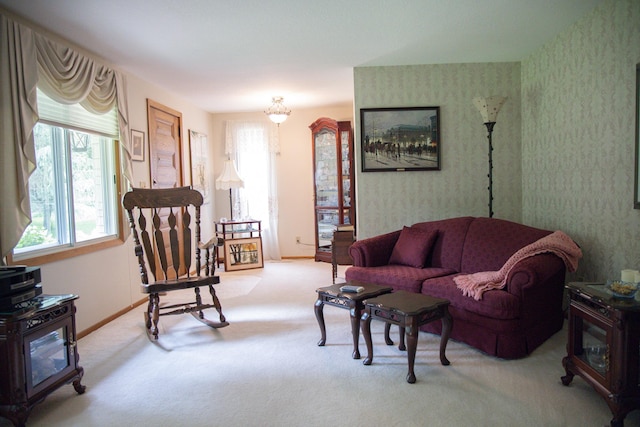 58280 County Road 21, Zumbro Falls, MN 55991 - carpeted living area with wallpapered walls and baseboards
