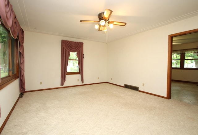 842 19th Ave N, Saint Cloud, MN 56303 - unfurnished room featuring light carpet, a ceiling fan, and crown molding