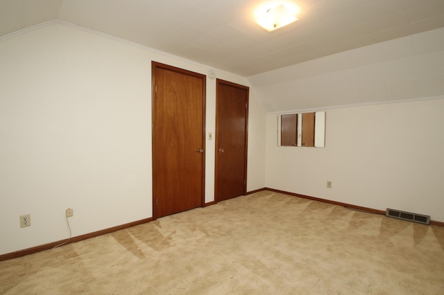 842 19th Ave N, Saint Cloud, MN 56303 - unfurnished bedroom with lofted ceiling, multiple closets, and light carpet