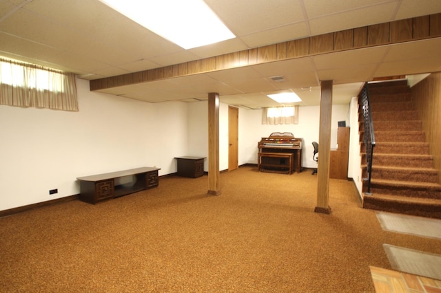 842 19th Ave N, Saint Cloud, MN 56303 - below grade area with a drop ceiling, carpet flooring, and stairway
