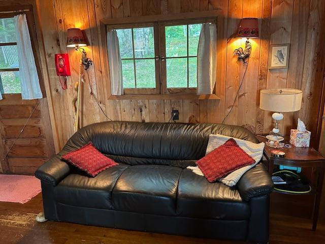 20519 485th St, Mcgregor, MN 55760 - living room featuring wooden walls and wood finished floors