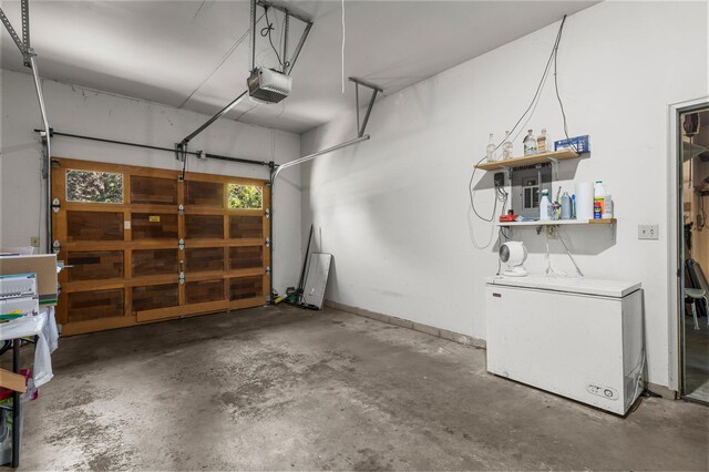 505 Brookview Ln SW, Isanti, MN 55040 - garage with fridge, a garage door opener, and electric panel