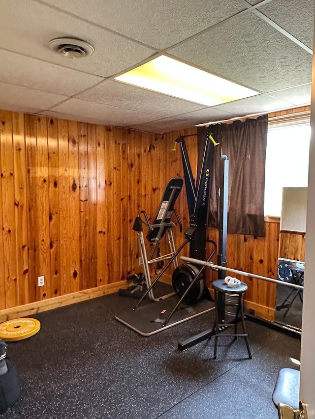 5735 County Road 1, Littlefork, MN 56653 - workout room with wood walls and a drop ceiling