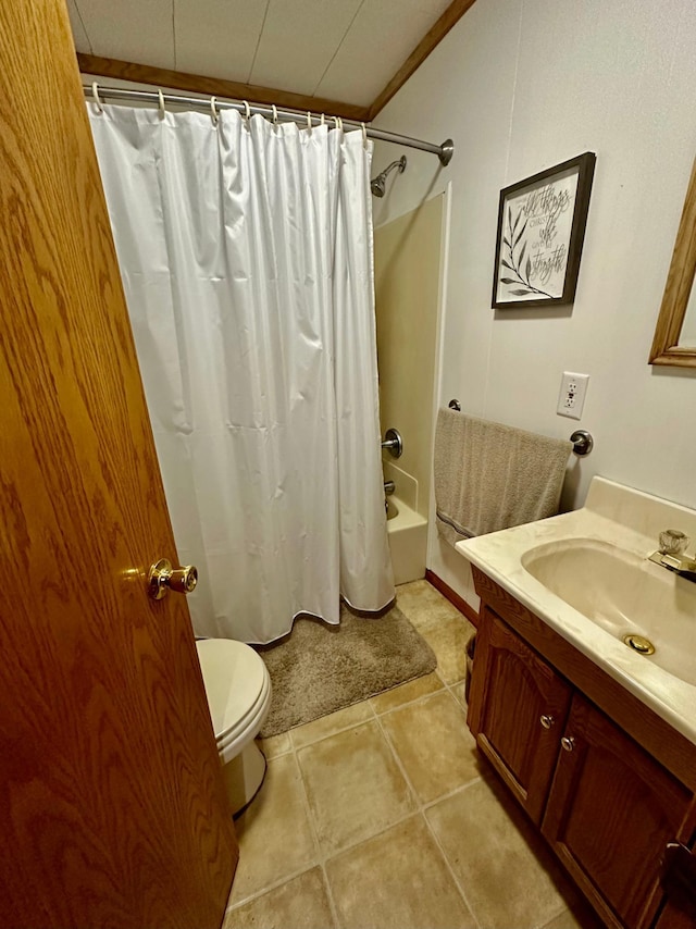 5735 County Road 1, Littlefork, MN 56653 - bathroom featuring vanity, shower / bath combo, and tile patterned flooring