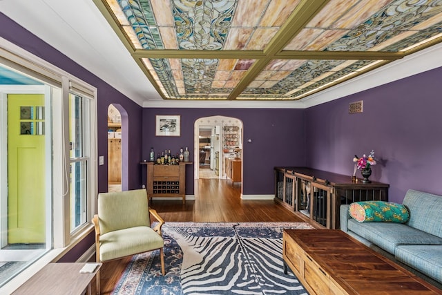 4837 Diane Dr, Minnetonka, MN 55343 - living room featuring arched walkways and hardwood / wood-style flooring