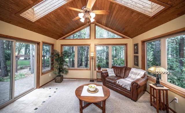 452 Spruce St, Shakopee, MN 55379 - sunroom featuring a skylight, plenty of natural light, wood ceiling, and lofted ceiling