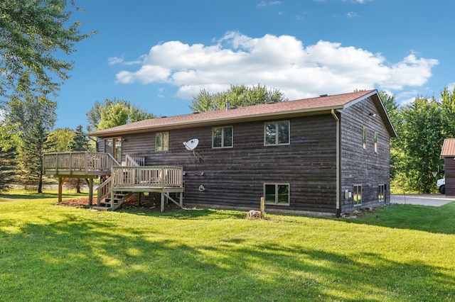 733 Meadow Dr, Hudson, WI 54016 - rear view of property with a wooden deck, a yard, and stairway