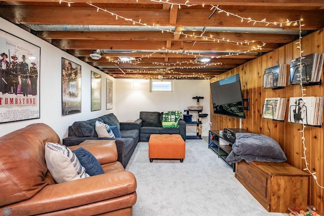 1124 15th St N, Moorhead, MN 56560 - living area featuring carpet flooring and wooden walls
