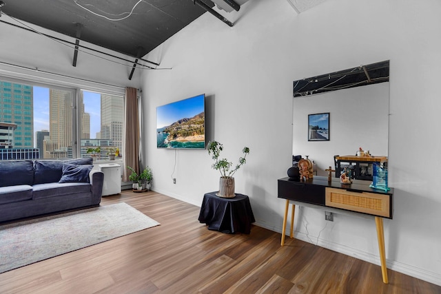 431 7th St Unit 2605, Minneapolis, MN 55415 - living area with wood finished floors and a towering ceiling