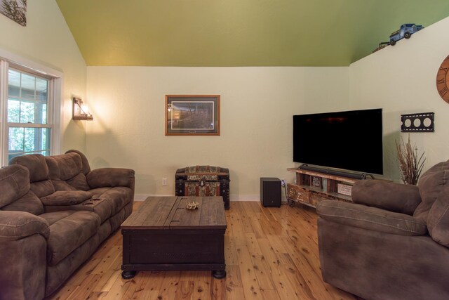 1069 134th St SW, Sylvan Twp, MN 56473 - living room featuring vaulted ceiling and hardwood / wood-style floors