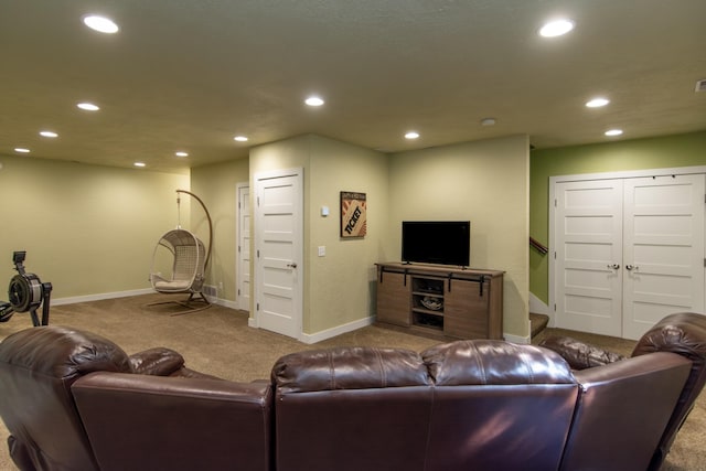 1069 134th St SW, Sylvan Twp, MN 56473 - living area featuring carpet floors, recessed lighting, and stairs