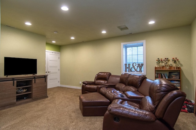 1069 134th St SW, Sylvan Twp, MN 56473 - living room featuring light carpet and recessed lighting
