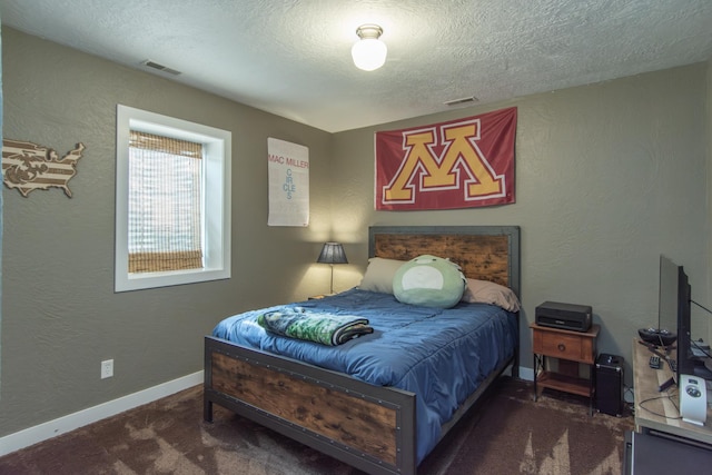 1069 134th St SW, Sylvan Twp, MN 56473 - bedroom featuring carpet, a textured ceiling, and a textured wall