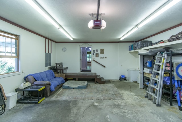 1069 134th St SW, Sylvan Twp, MN 56473 - garage featuring a garage door opener and electric panel