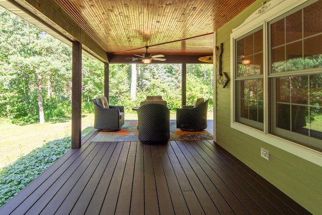 1069 134th St SW, Sylvan Twp, MN 56473 - wooden terrace featuring ceiling fan