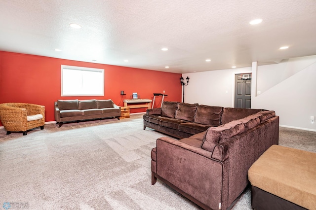 4701 11th St W, West Fargo, ND 58078 - living room featuring carpet flooring, recessed lighting, and a textured ceiling