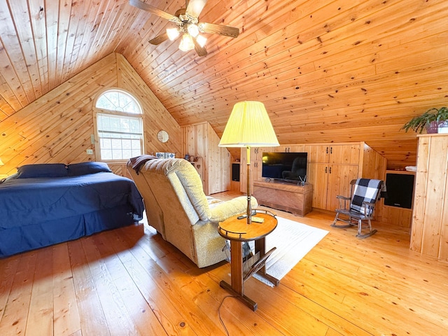 34002 Fiske View Dr, Underwood, MN 56586 - bedroom featuring wood walls, lofted ceiling, wood-type flooring, and wood ceiling