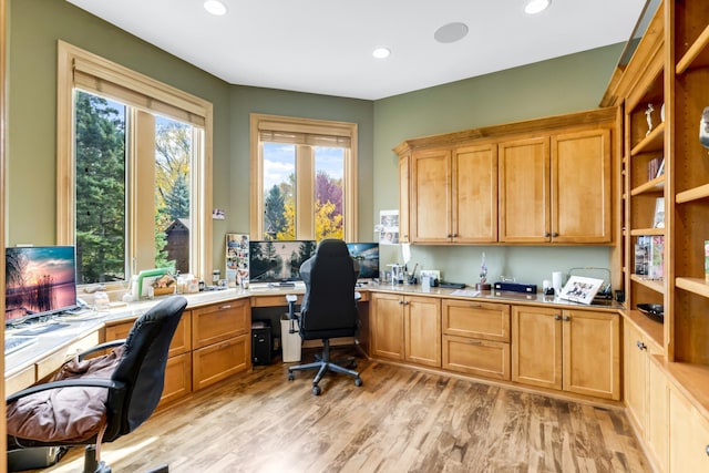 22620 Hayward Ave N, Forest Lake, MN 55025 - office space featuring light wood-style floors, recessed lighting, and built in desk