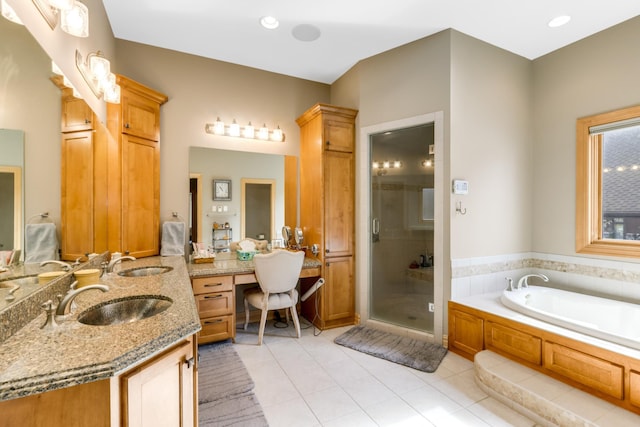 22620 Hayward Ave N, Forest Lake, MN 55025 - full bath featuring a garden tub, vanity, a stall shower, and tile patterned flooring