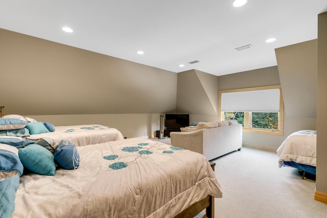 22620 Hayward Ave N, Forest Lake, MN 55025 - bedroom featuring light colored carpet, recessed lighting, and vaulted ceiling