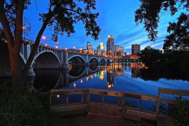 215 7th St NE Unit 205, Minneapolis, MN 55413 - water view with city skyline and a notable bridge