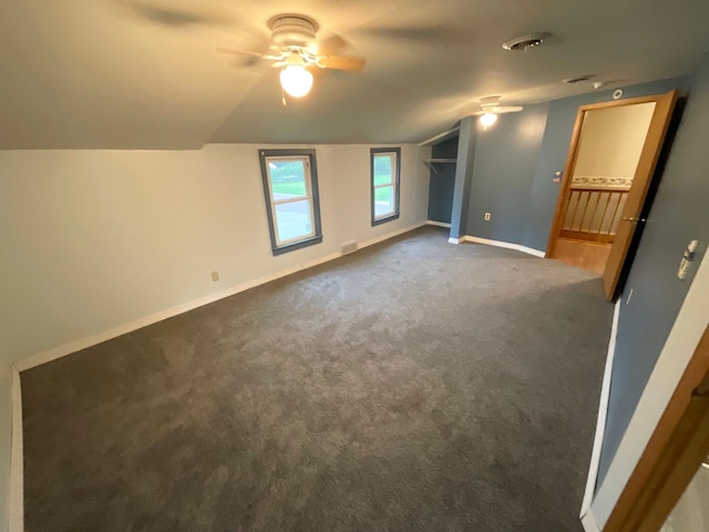 108 Johnson St NE, Brownsdale, MN 55918 - unfurnished bedroom with vaulted ceiling, carpet floors, and ceiling fan