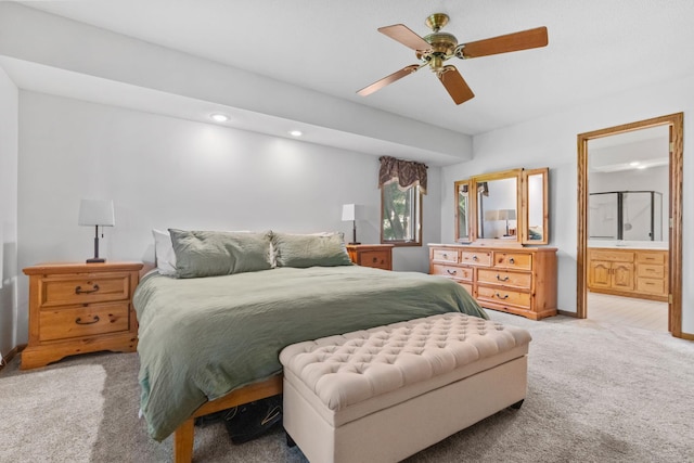 13790 Crane St NW, Andover, MN 55304 - bedroom with light colored carpet, recessed lighting, a ceiling fan, and ensuite bathroom