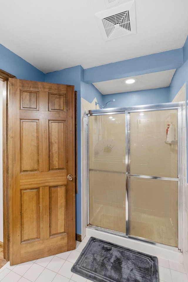 13790 Crane St NW, Andover, MN 55304 - bathroom with a stall shower, tile patterned flooring, and recessed lighting