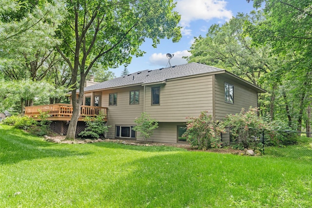 13790 Crane St NW, Andover, MN 55304 - rear view of house featuring a wooden deck, a chimney, and roof with shingles