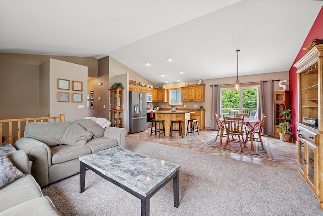 853 Texas Ct NW, Hutchinson, MN 55350 - living room featuring lofted ceiling and light colored carpet