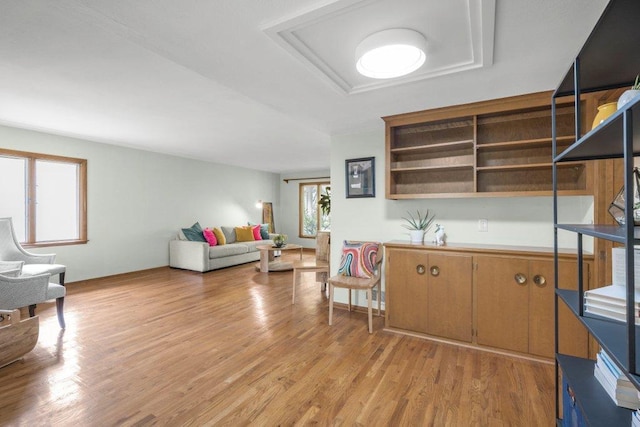 237 Campbell Dr, Hopkins, MN 55343 - bar area featuring light wood-type flooring and a tray ceiling