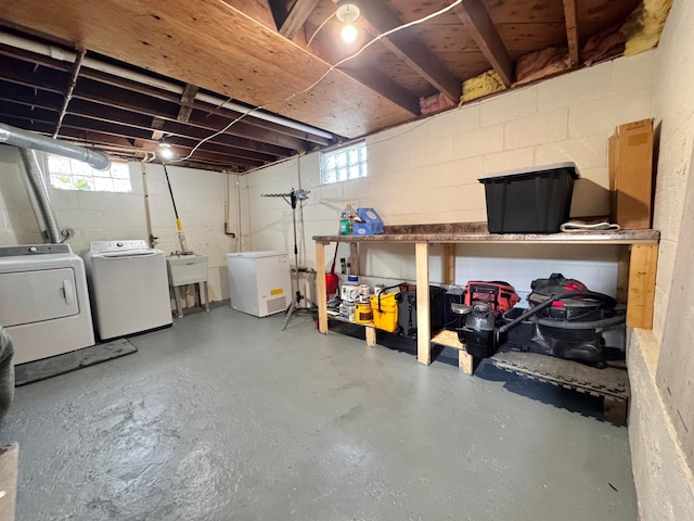 420 7th St, Marshall, MN 56258 - below grade area featuring independent washer and dryer and fridge
