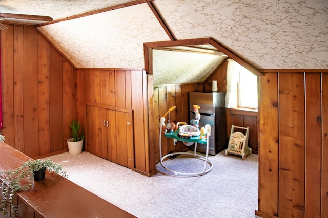 8029 2nd Ave S, Bloomington, MN 55420 - bonus room with vaulted ceiling, carpet, and wood walls