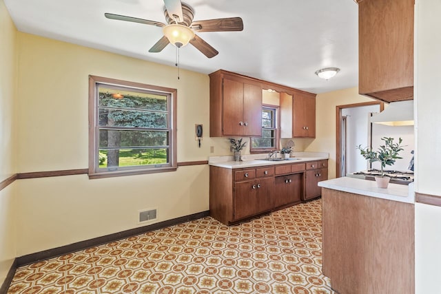 6112 Kyle Ave N, Brooklyn Center, MN 55429 - kitchen with light countertops, plenty of natural light, light floors, and custom range hood