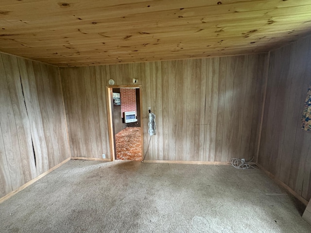 92354 Lake 12 Rd, Windemere Twp, MN 55783 - carpeted empty room featuring wooden ceiling and wood walls