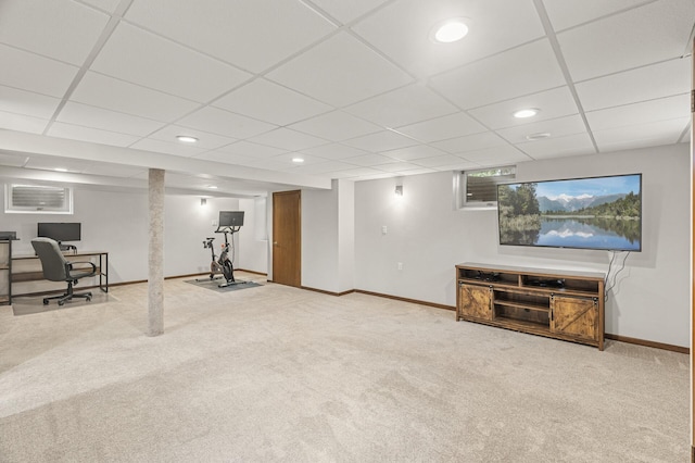 755 Keokuk Ln, Mendota Heights, MN 55120 - basement with carpet floors, a drop ceiling, recessed lighting, and a desk