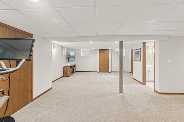 755 Keokuk Ln, Mendota Heights, MN 55120 - below grade area with light colored carpet and a paneled ceiling