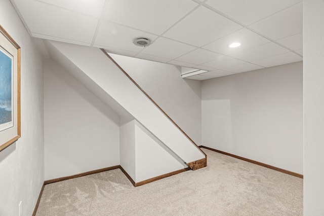 755 Keokuk Ln, Mendota Heights, MN 55120 - finished below grade area featuring carpet floors, a drop ceiling, stairs, and recessed lighting
