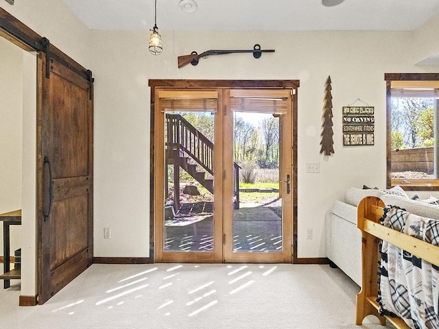 25533 Heritage Ln, Wyoming, MN 55092 - doorway with carpet and a barn door
