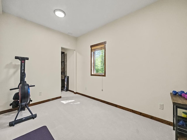 25533 Heritage Ln, Wyoming, MN 55092 - exercise room featuring baseboards and light carpet