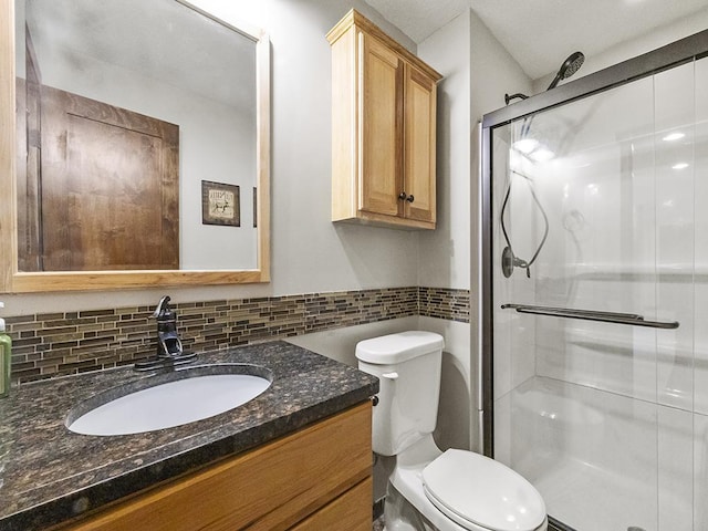 25533 Heritage Ln, Wyoming, MN 55092 - full bathroom with vanity, a stall shower, and tasteful backsplash