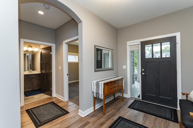 2745 Sand Trap Rd SE, Rochester, MN 55904 - entrance foyer featuring wood finished floors, arched walkways, and healthy amount of natural light