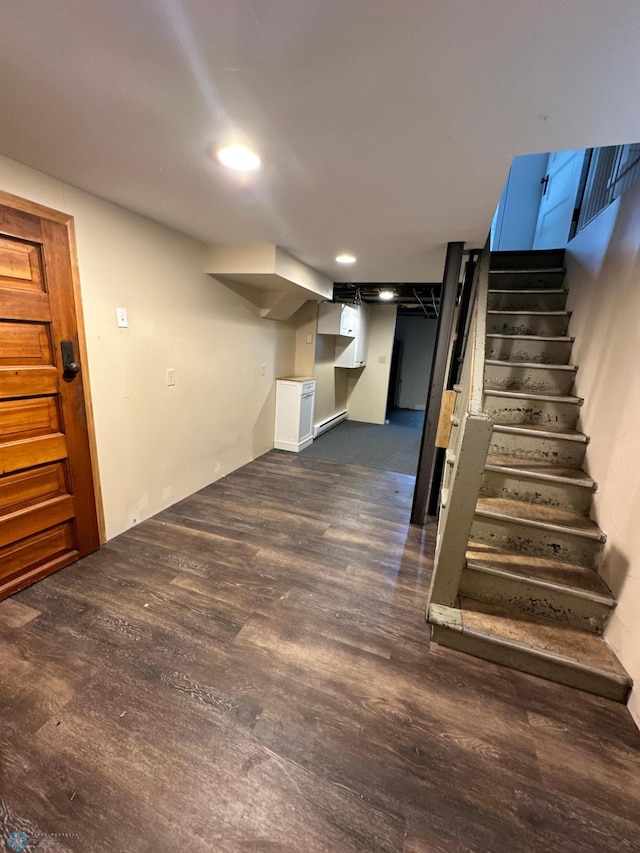 619 University Dr S, Fargo, ND 58103 - finished basement with stairway, wood finished floors, and recessed lighting
