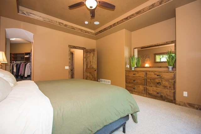 8271 Barton Ave NW, Buffalo, MN 55313 - bedroom with a tray ceiling, a spacious closet, carpet flooring, a ceiling fan, and a closet