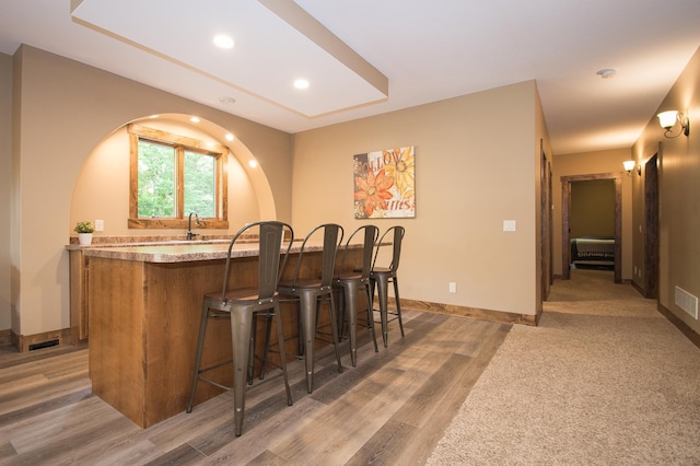 8271 Barton Ave NW, Buffalo, MN 55313 - indoor wet bar with light wood finished floors and recessed lighting